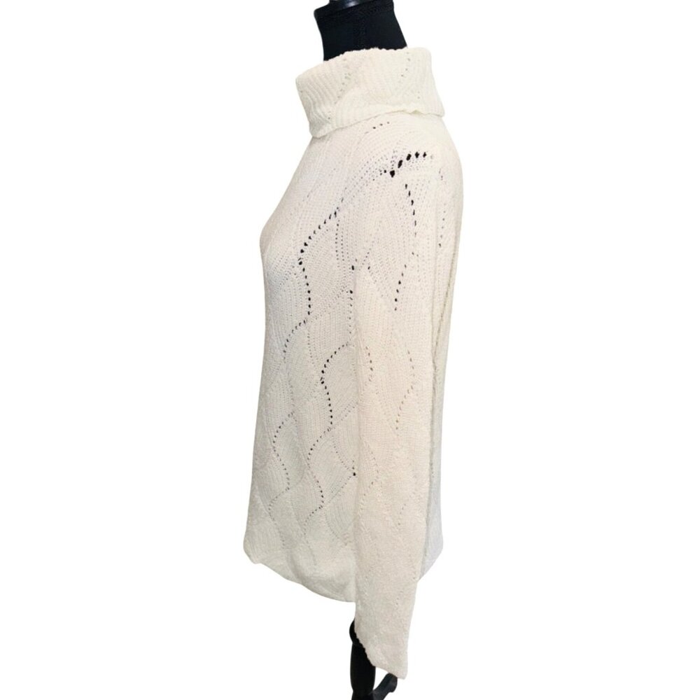 Sundance White Cable Knit Turtleneck Sweater L Cotton/Silk Fisherman Quiet Luxur - Picture 5 of 8
